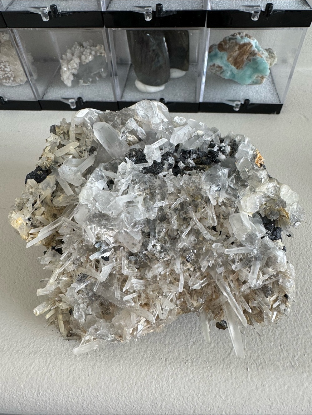 Crystal cluster with pyrite/black tourmaline/arseropyrite